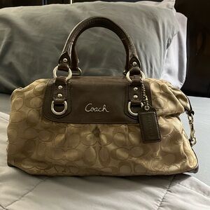 Coach signature khaki brown purse. Handbag, brown & tan. Y2K